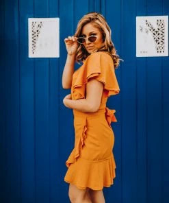 Jet Set Diaries Dresses Yellow Ruffled Dress