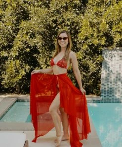 Baccio Swim Red Mesh Skirt