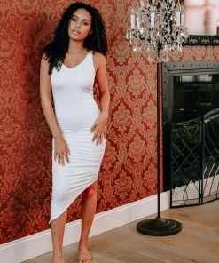 Samantha Eng White Asymmetrical Ruched Dress Basics 13 Samantha Eng White Asymmetrical Ruched Dress Basics