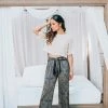 Tyche Foliage Print Wide Leg Pants Bottoms