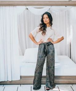 Tyche Foliage Print Wide Leg Pants Bottoms