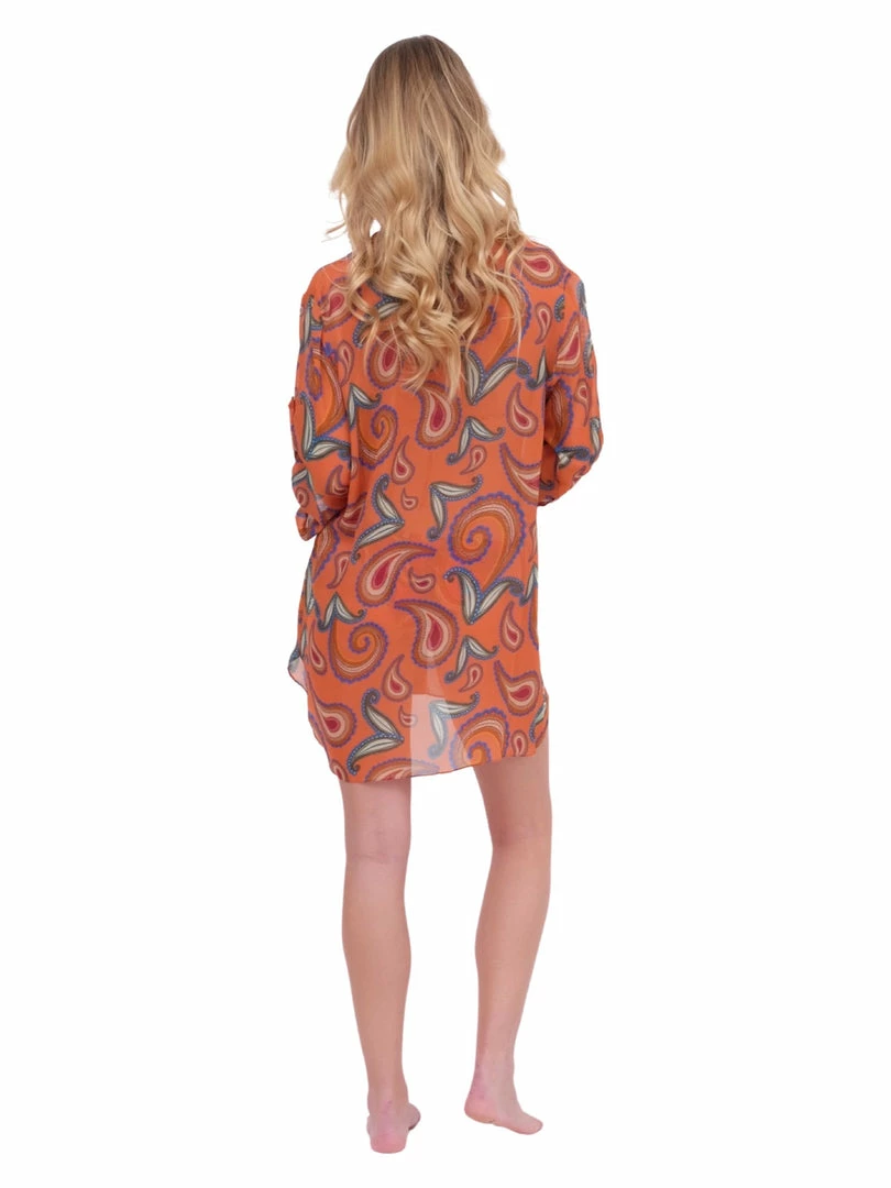Triya Tops Orange Paisley Button Up Top 9 Triya Tops Orange Paisley Button Up Top