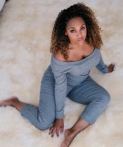 Samantha Eng Basics Grey Off The Shoulder Ribbed Crop Top