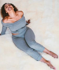 Samantha Eng Grey High Waist Ribbed Leggings Basics