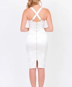 Murmur Silky Bodycon Dress In White Basics