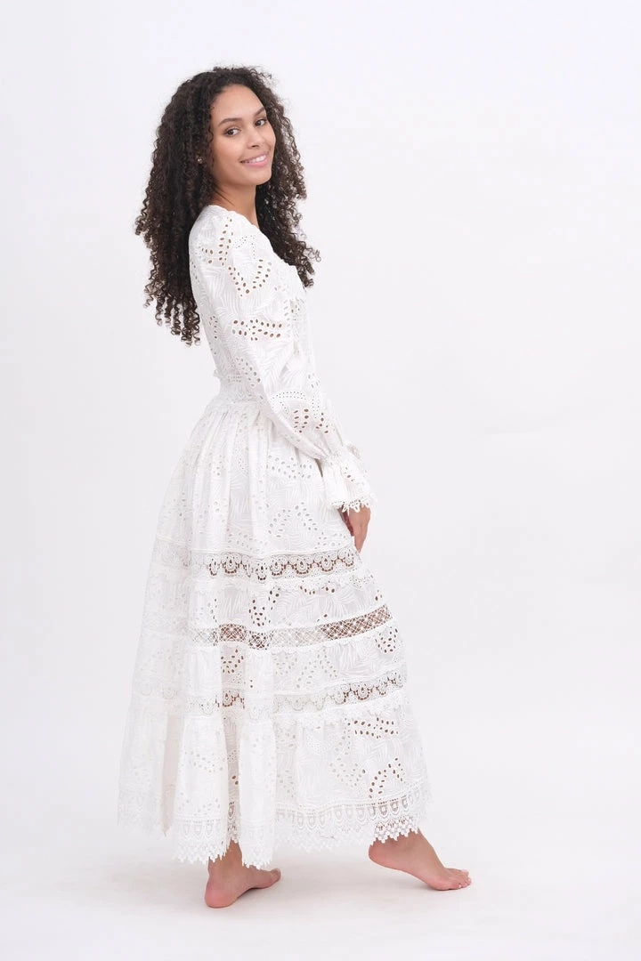 Waimari Dresses Button Up White Lace Maxi Dress 8 Waimari Dresses Button Up White Lace Maxi Dress