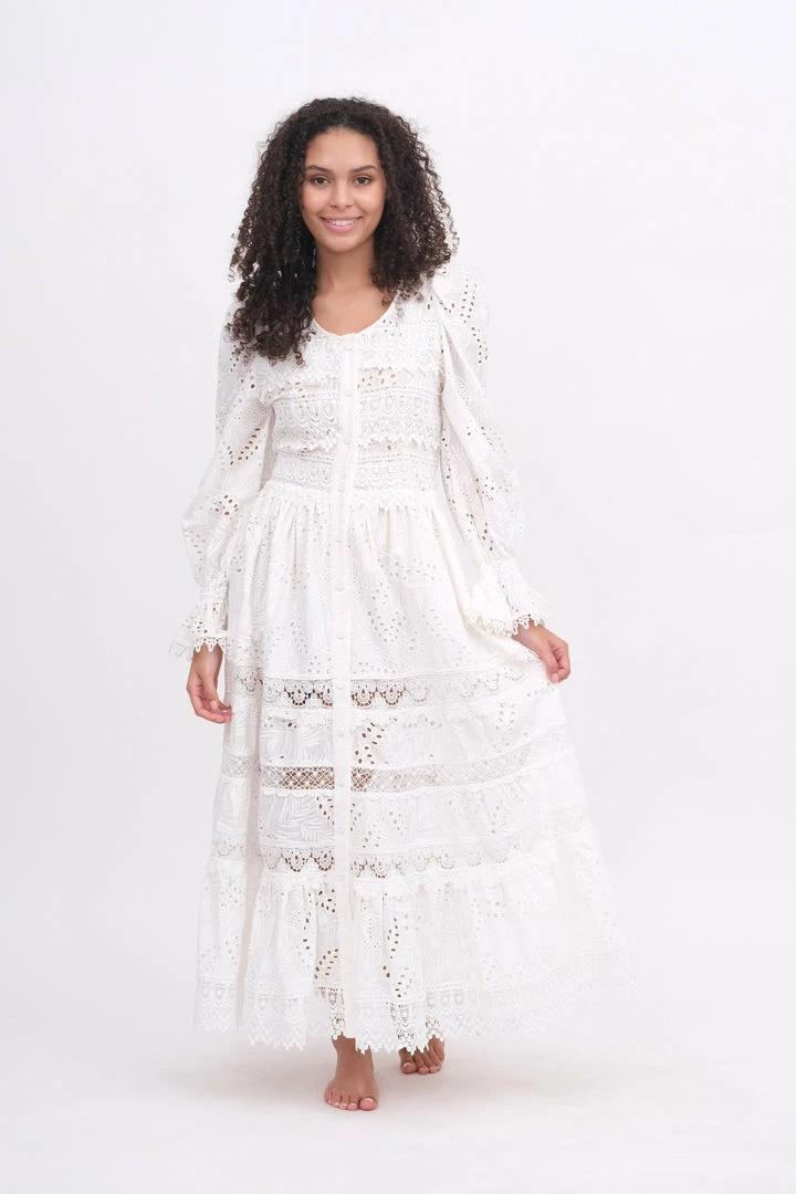 Waimari Dresses Button Up White Lace Maxi Dress 6 Waimari Dresses Button Up White Lace Maxi Dress