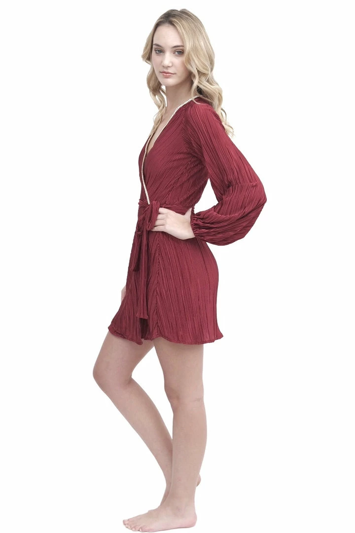 Baccio Crystal Trim Long Sleeve Robe Red 10 Baccio Crystal Trim Long Sleeve Robe Red