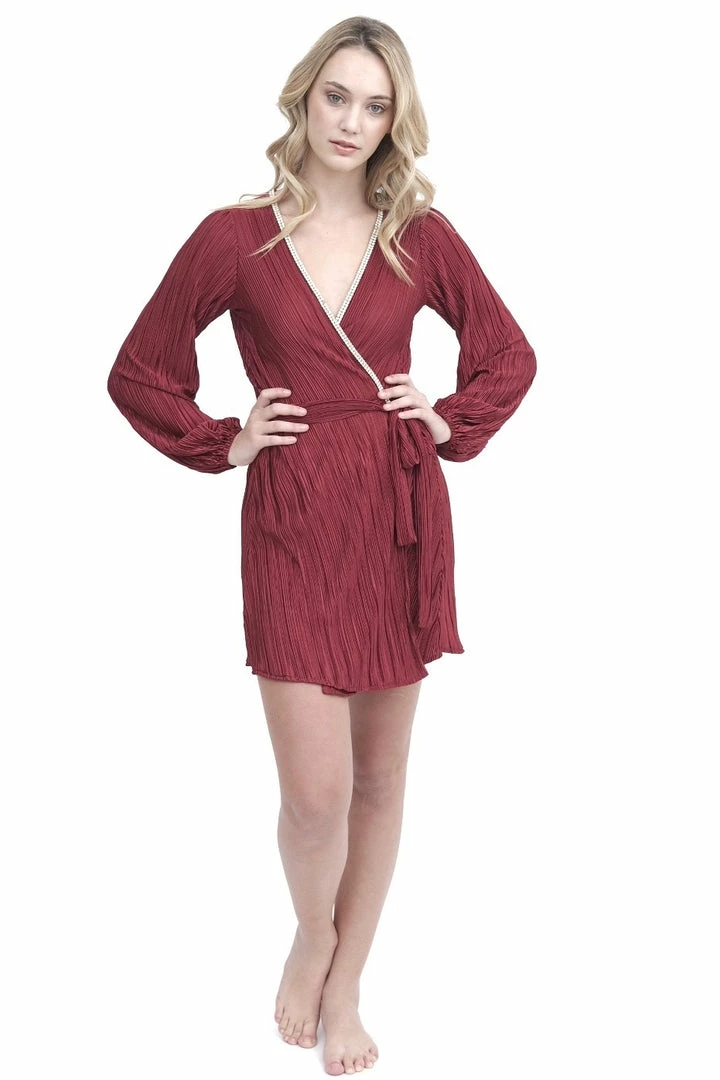 Baccio Crystal Trim Long Sleeve Robe Red 7 Baccio Crystal Trim Long Sleeve Robe Red
