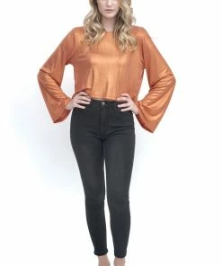 EastNWest Label Tops Metallic Orange Flare Sleeve Top