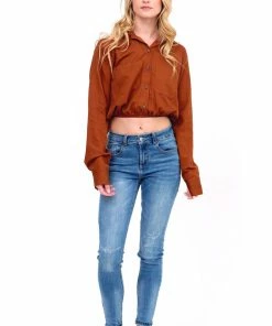 Stillwater Toast Cropped Button Up