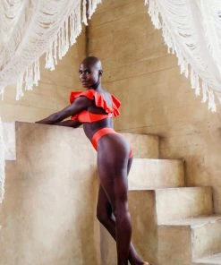 MOS Liquor Red Ruffle Bikini Top