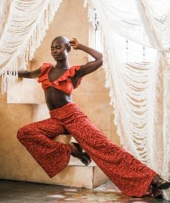 MOS Bottoms Red Lace Wide Leg Pant