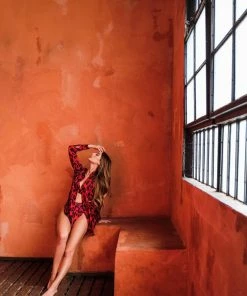 Aguaclara Red Leopard Button Up Top Tops