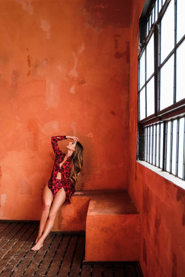 Aguaclara Red Leopard Button Up Top Tops 3 Aguaclara Red Leopard Button Up Top Tops