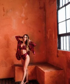 Aguaclara Red Leopard Button Up Top Tops