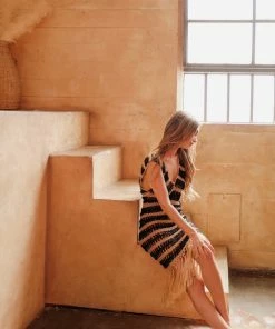 Beachy Side Black And Gold Crochet Fringe Dress Dresses