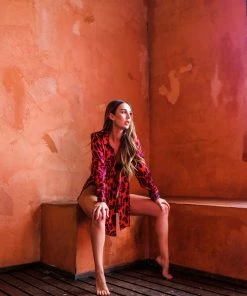 Aguaclara Red Leopard Button Up Top Tops 14 Aguaclara Red Leopard Button Up Top Tops