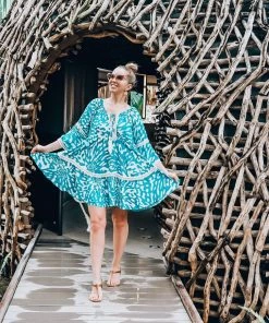 Pho Teal & White Fringe Cover Up Dress Dresses