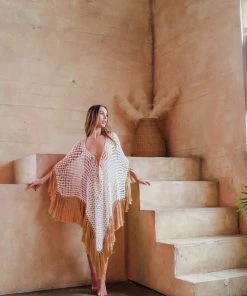 Beachy Side White Phoenix Fringed Coverup