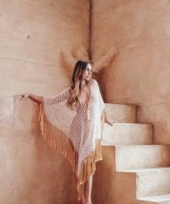 Beachy Side White Phoenix Fringed Coverup