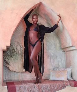 Beachy Side Dresses Black Lace And Satin Maxi Coverup