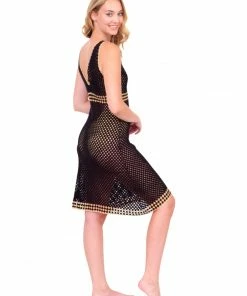 Beachy Side Dresses Black Crochet Dress With Gold Details