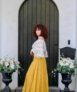 Z&L Mustard Button Up Lace Skirt