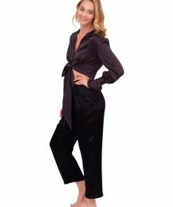 Beautiful Creature Tops Black Satin Blouse With Front Tie 14 Beautiful Creature Tops Black Satin Blouse With Front Tie