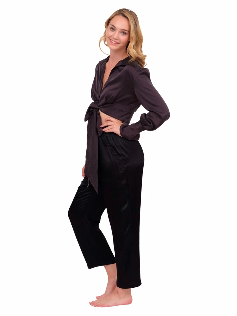 Beautiful Creature Tops Black Satin Blouse With Front Tie 8 Beautiful Creature Tops Black Satin Blouse With Front Tie