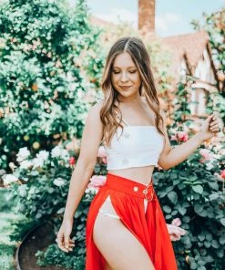 EastNWest Label Mesh Belted Skirt Red