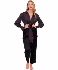 Beautiful Creature Tops Black Satin Blouse With Front Tie 12 Beautiful Creature Tops Black Satin Blouse With Front Tie