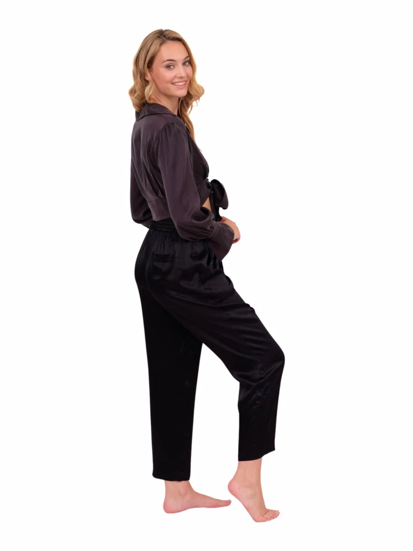 Beautiful Creature Tops Black Satin Blouse With Front Tie 7 Beautiful Creature Tops Black Satin Blouse With Front Tie