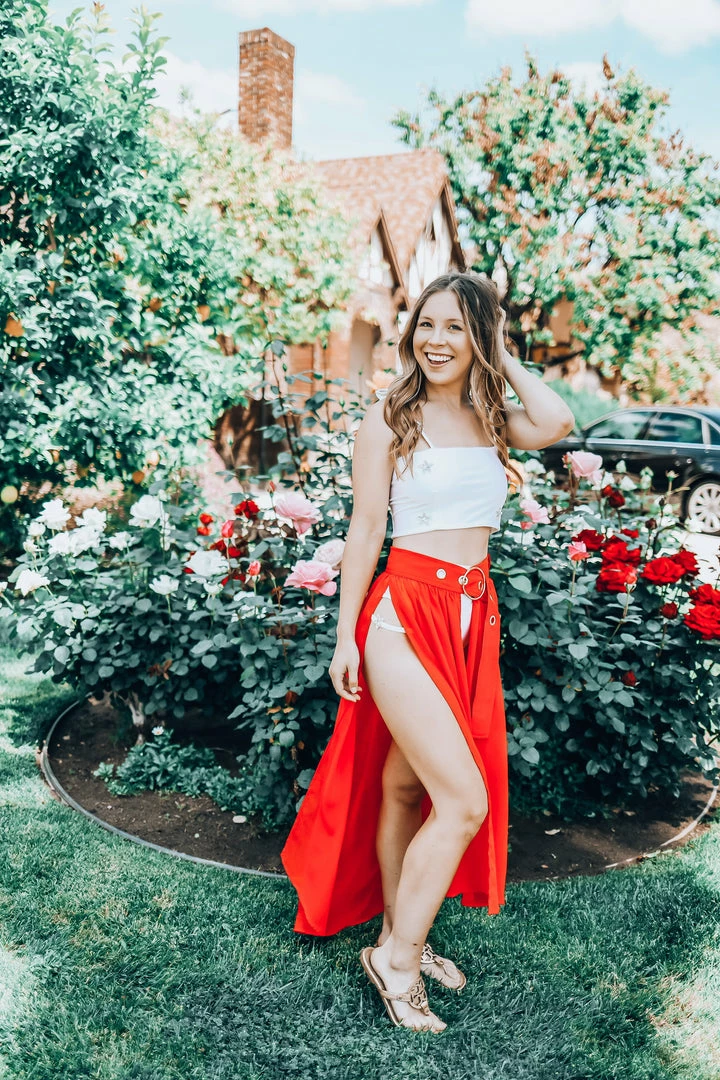 EastNWest Label Mesh Belted Skirt Red 3 EastNWest Label Mesh Belted Skirt Red