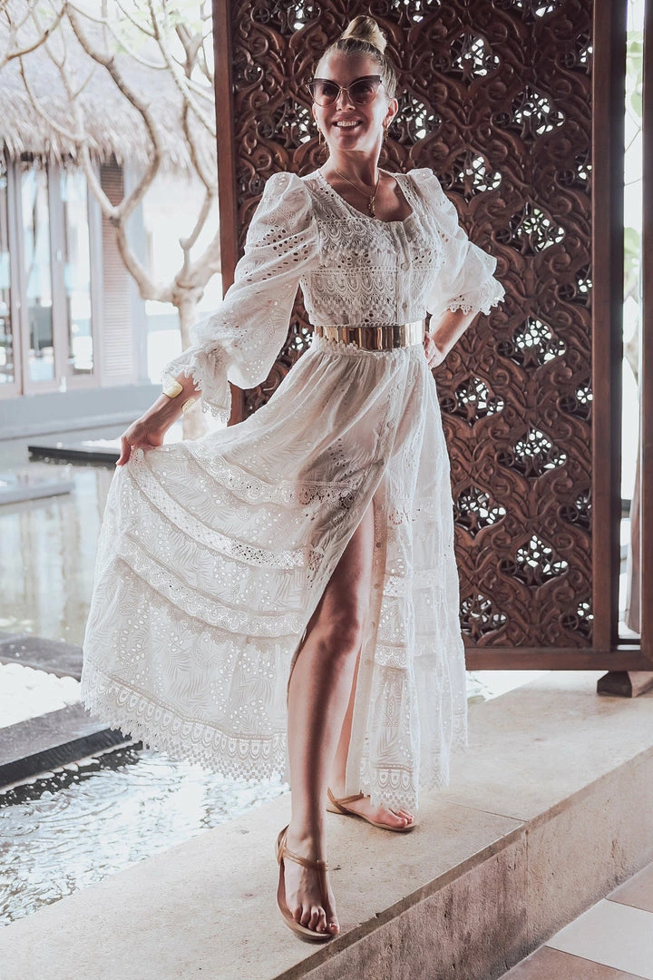 Waimari Dresses Button Up White Lace Maxi Dress 3 Waimari Dresses Button Up White Lace Maxi Dress