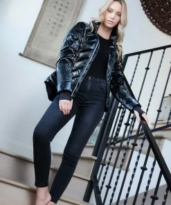 Blanc Noir Puffer Jacket With Zip Down Hood Black