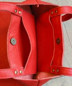 Etsy Red Leather Tote Bag