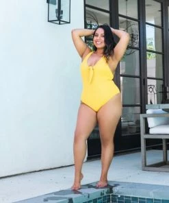 Dress Forum Yellow Ribbed Bodysuit With Knot Tops