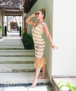 Beachy Side Gold And White Crochet Fringe Dress 14 Beachy Side Gold And White Crochet Fringe Dress