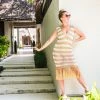 Beachy Side Gold And White Crochet Fringe Dress