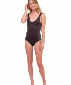 Beachy Side Shimmer Black One Piece Swimsuit Tops