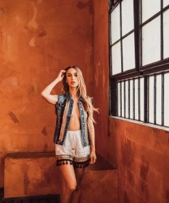 Pho Bottoms White Woven Shorts With Tassels