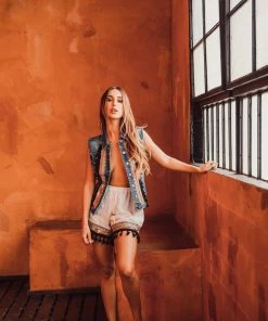 Pho Bottoms White Woven Shorts With Tassels