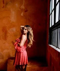Pho Dresses Coral Lace And Ruffle Dress
