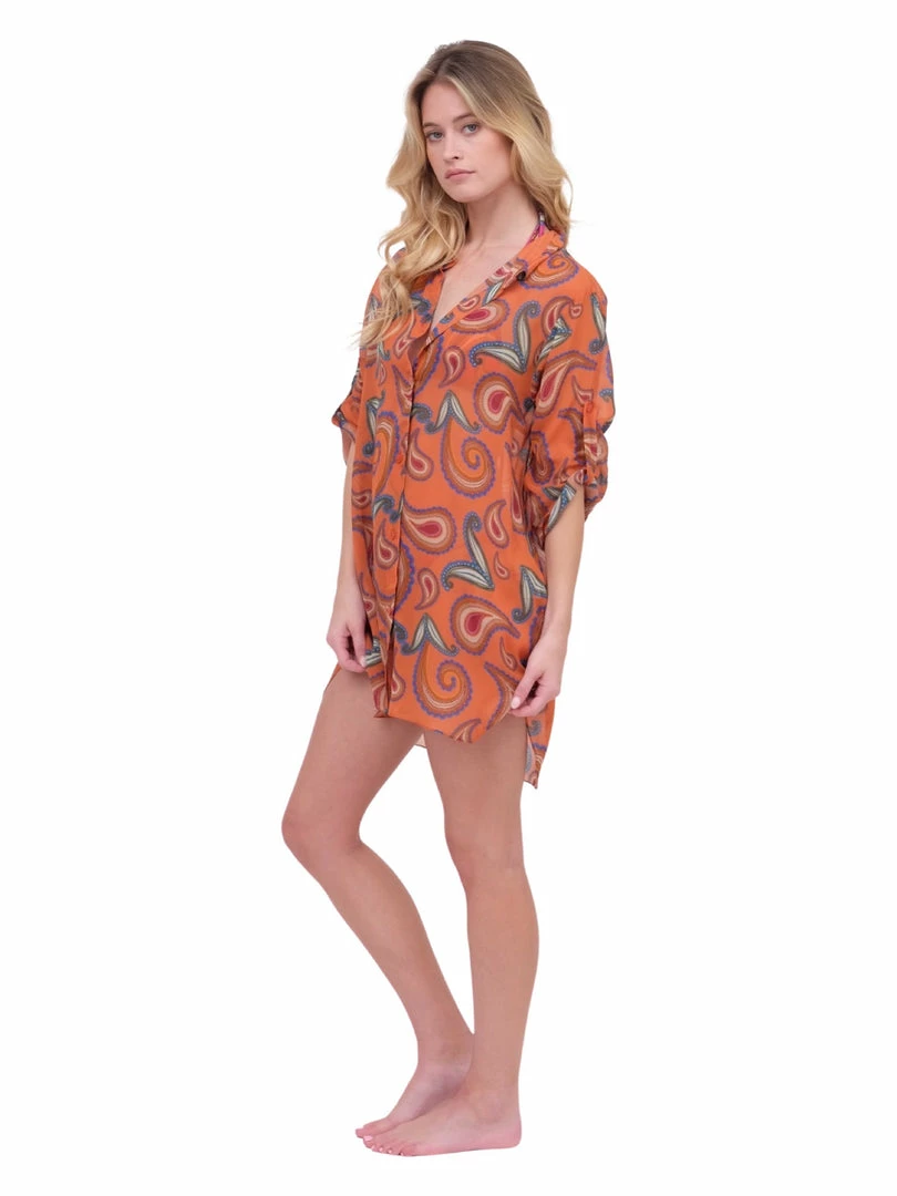 Triya Tops Orange Paisley Button Up Top 8 Triya Tops Orange Paisley Button Up Top