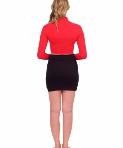 Hera Red Ribbed Turtleneck Cropped Sweater