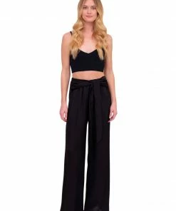 Tyche Black Hammered Satin Wide Leg Pants Bottoms 14 Tyche Black Hammered Satin Wide Leg Pants Bottoms