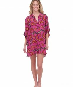 Triya Pink Paisley Button Up Top Tops