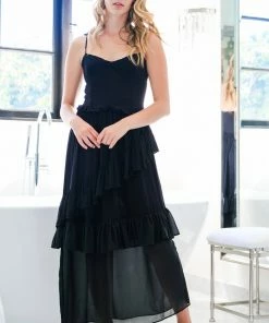 EastNWest Label Basics Black Tiered Ruffle Dress