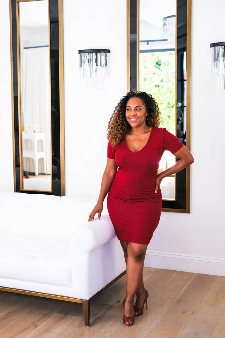 Samantha Eng Basics Red Ribbed V-Neck Tee 4 Samantha Eng Basics Red Ribbed V-Neck Tee